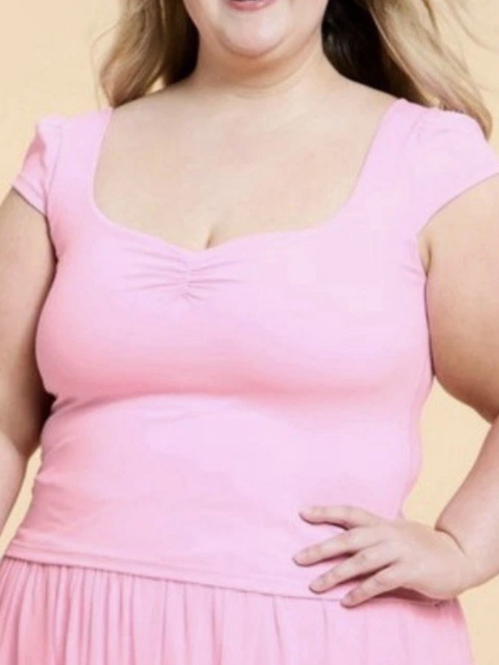 Blogilates Pink Sweetheart Neck Crop Top with Ruched Detail